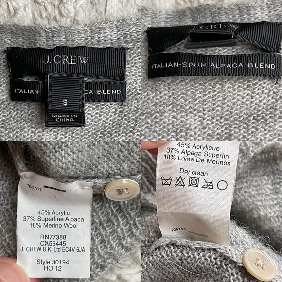 J. Crew sequin bow cardigan sweater Italian-spun alpaca merino wool blend grey S - Picture 4 of 13